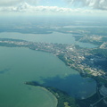 An airplane view over Madison, Wisconsin.