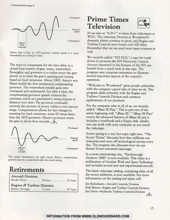 The Evolution of the Woodward Governor, continued(Page 15) from the  June 1987 PMC Prime Times publication.