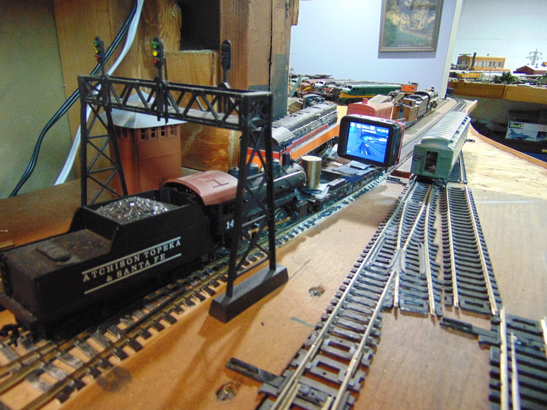 On the old model railroad operating the new little video camera in 2018
