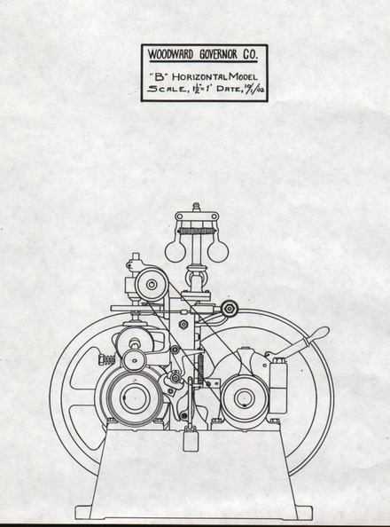 Elmer Woodward's new"size B" horizontal compensating water wheel governor, circa 1902.