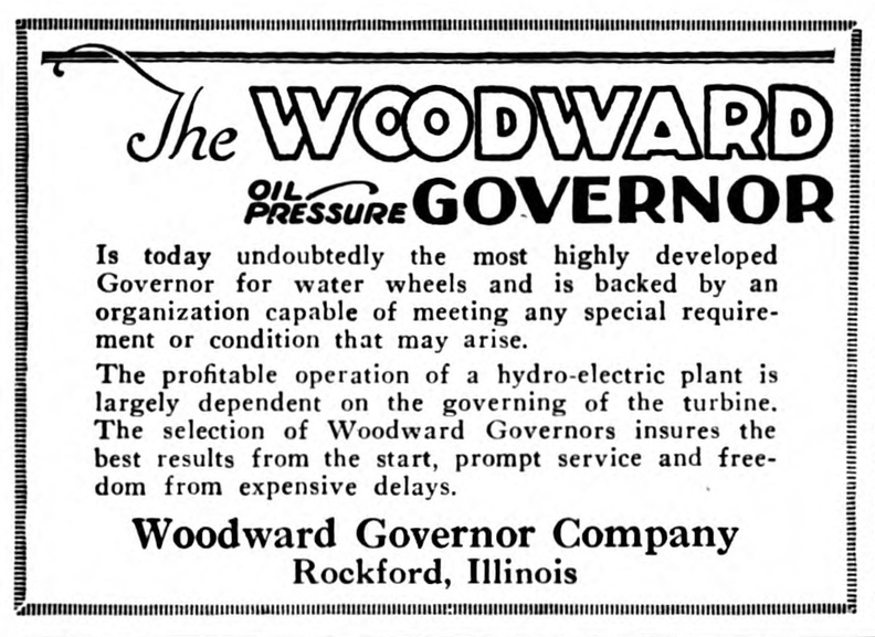 The new Woodward Oil Pressure Turbine Water Wheel Governor, circa 1912.
