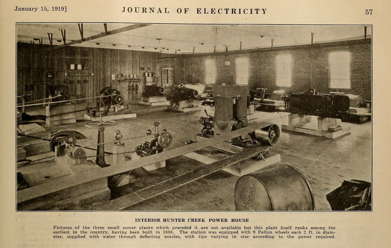 Interior of the Hunter Creek Power House showing the Woodward size # 2 governor.