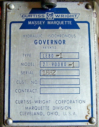 A Curtiss-Wright Massey Marquette Hydraulic Isochronous type LE-80 governor.  Serial number 1882.
