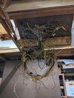 Looking under the  control board with all the train operating layout wires.