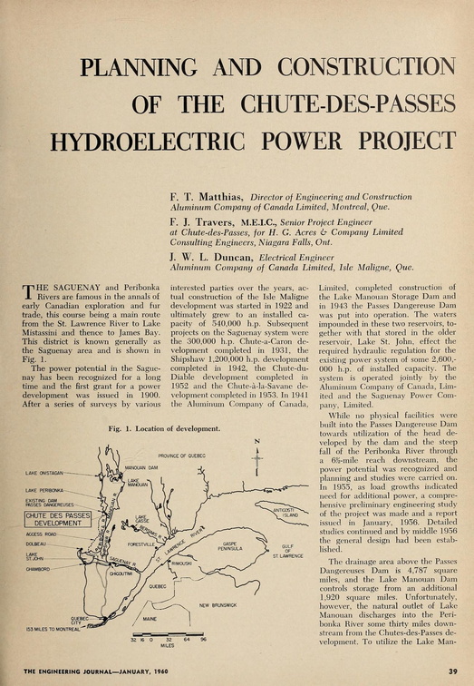 PLANNING AND CONSTRUCTION OF THE CHUTE-DES-PASSES HYDROELECTRIC POWER PROJECT.