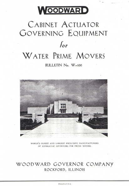 The first Woodward Cabinet Actuator Governing Equipment Bulletin.