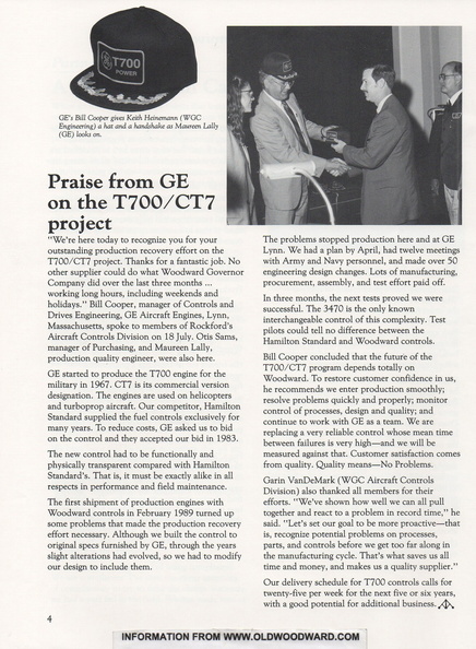 Praise from GE on the WGC T700 Fuel Control Project.