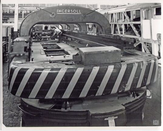 In the EMD factory operating an Ingersoll Milling machine to mill the locomotive frame to specificatios.