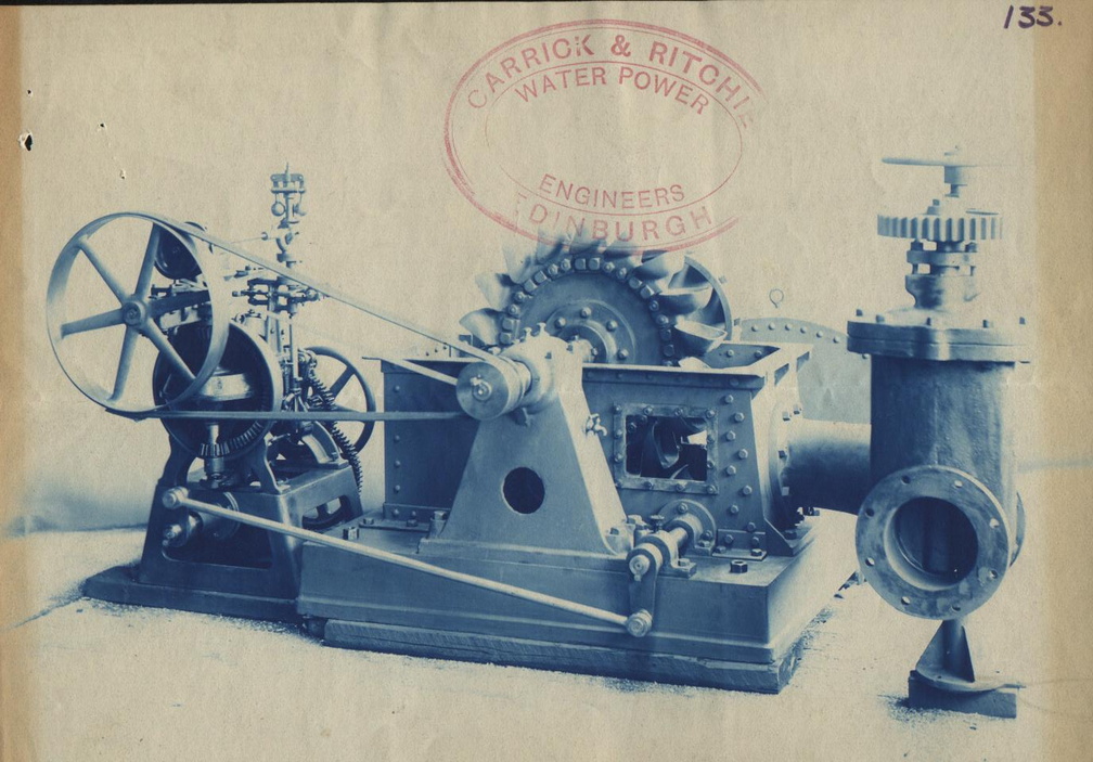 Elmer Woodward's compensating water wheel turbine governor application from 1910.
