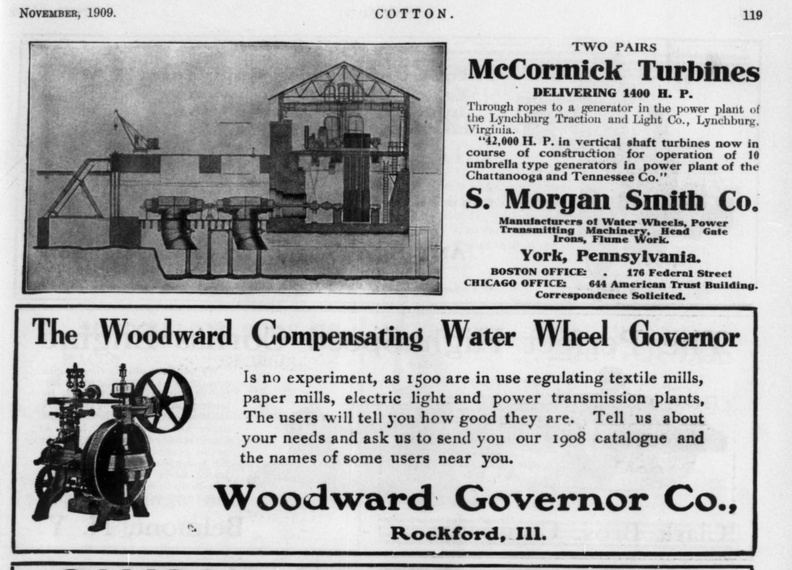 1,500 Woodward Water Wheel Governors now in use in the year 1909.