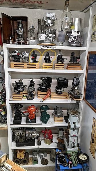 The Woodward aircraft engine over-speed governor (circled) is the simplest of all Woodward governors manufactured over the decades. Wall of Governors..jpg