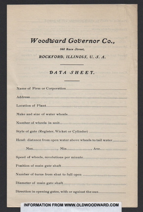 Data Sheet for the Woodward governor application.