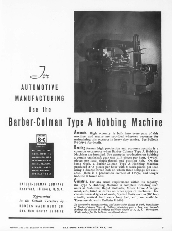 Barber-Colman Type A Hobbing Machine.