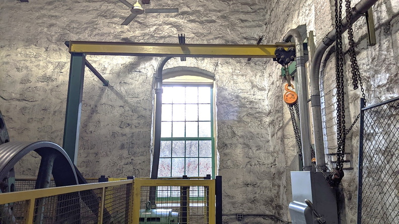 Looking up at the original stone walls in the powerhoue that was built in 1904.