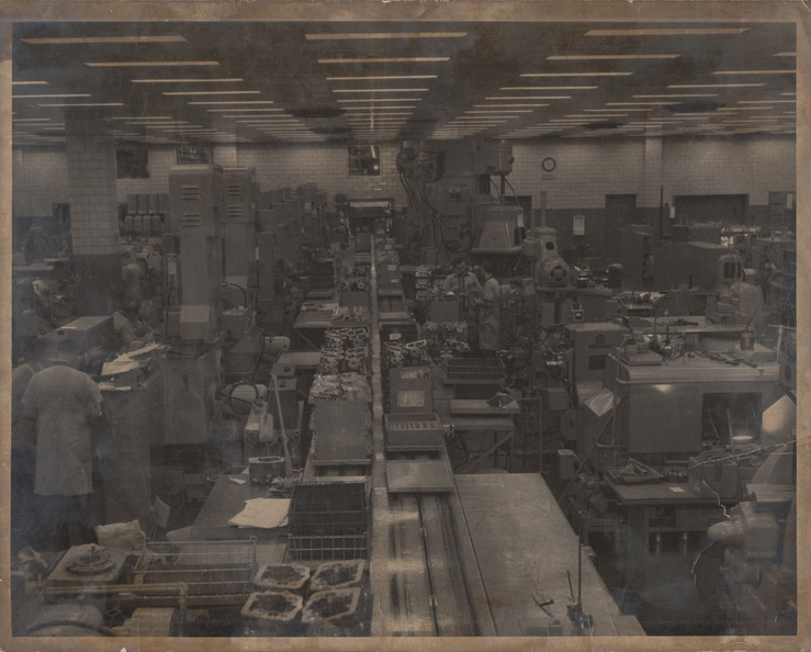 The Woodward Governor Company's Machine Shop Floor with type 1307 MEC governor castings shown.