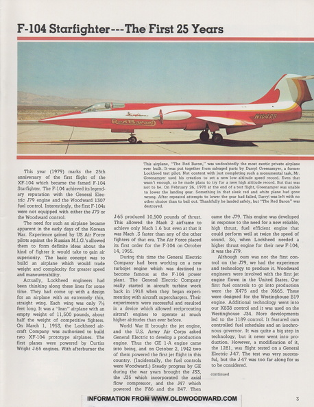 The F-104 Starighter, the GE J79 history and the evolution of the Woodward jet engine governor.