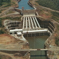 A panoramic view of the entire dam and powerhouse structure.
