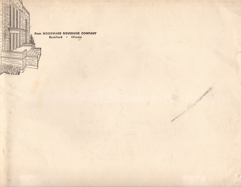 From the WOODWARD GOVERNOR COMPANY, Rockford, Illinois. Mailed in 1953