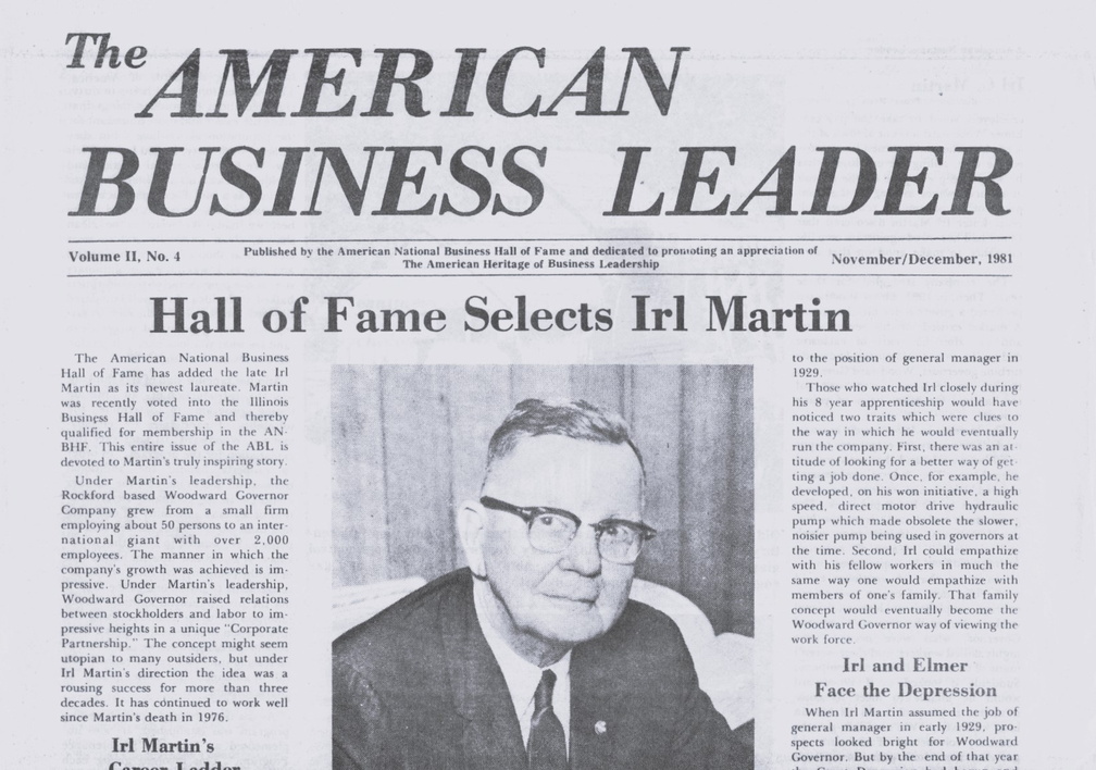 The AMERICAN BUSINESS LEADER.  Hall of Fame Selects Irl C. Martin.