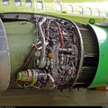 A CFM56-3 gas turbine engine on the wing.