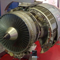 A CFM56-2 gas turbine engine on display.