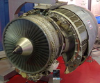 A CFM56-2 gas turbine engine on display.