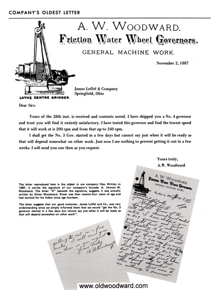 COMPANY'S OLDEST LETTER FROM NOVEMBER 2, 1887.