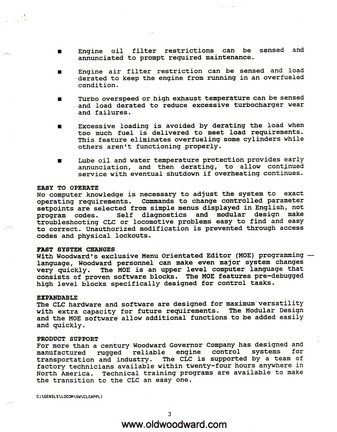 DIGITAL WOODWARD TECHNOLOGY FOR LOCOMOTIVE CONTROL.  THE CLC CONTROL SYSTEM HISTORY PAGE 3.