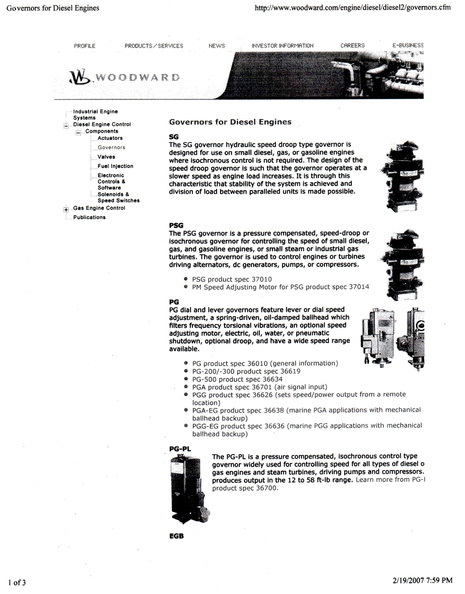 Woodward Legacy Governors for Diesel Engines.