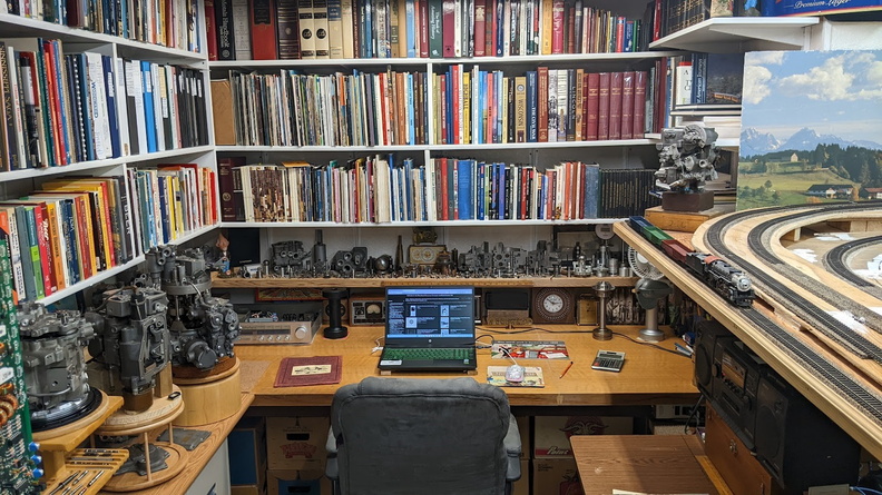 In the home office with several Woodward gas turbine fuel controls on display.