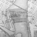 An 1850's map of the Rockford dam area where water was funneled into channels on each side of the dam.