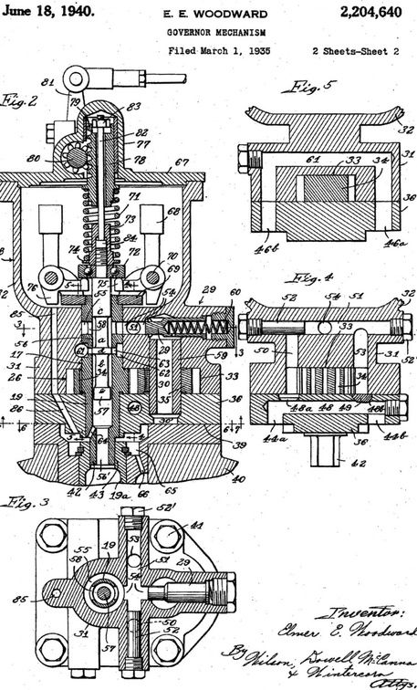 Elmer Woodward's first patent for an airplane engine governor.