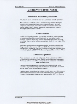 Woodward Glossary of Control Names.  Page 1.