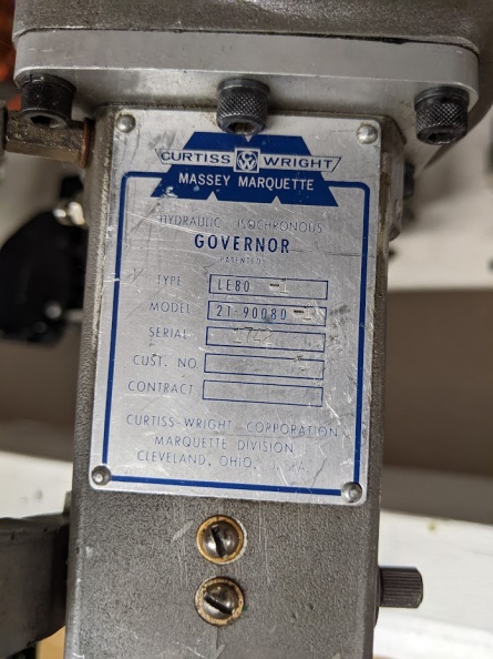 The Marquette hydraulic governor name plate.
