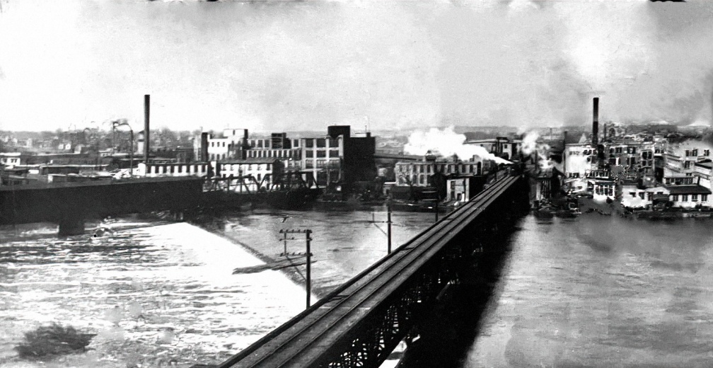 A kite view of the Rockford Waterpower District in the 1890's.