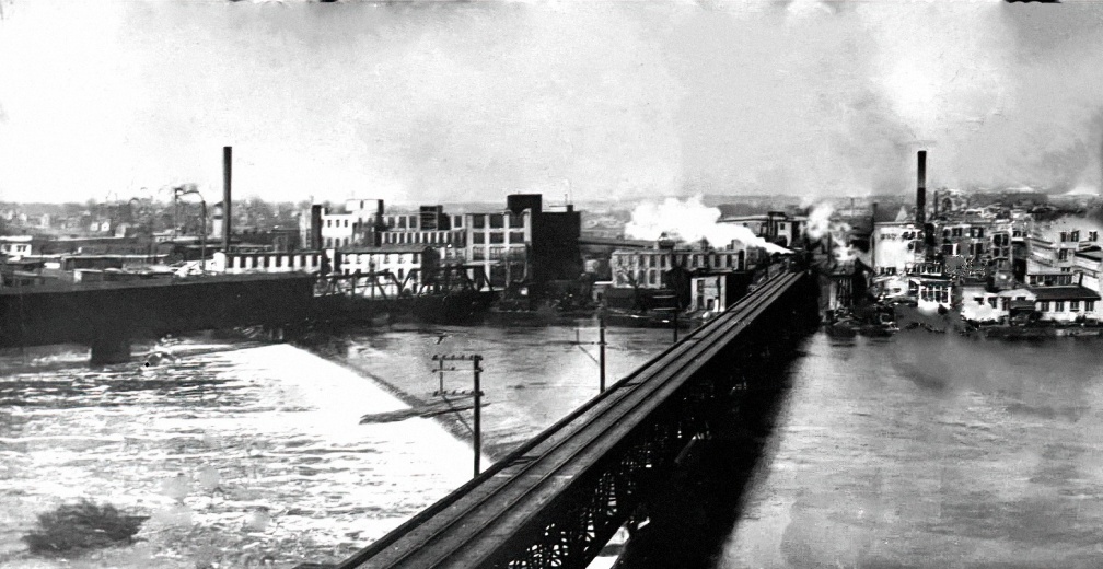 A kite view of the Rockford Waterpower District in the 1890's.