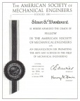 Elmer Ellsworth Woodward IS HEREBY AWARDED THE GRADE OF FELLOW IN THE ASME SOCIETY.