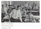Woodward Engineers and draftsmen on the fourth floor of the Mill Street plant down in the waterpower district.