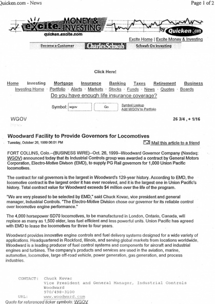 1,000 Woodward PG governors to be manufactured for the EMD SD70 diesel locomotives.