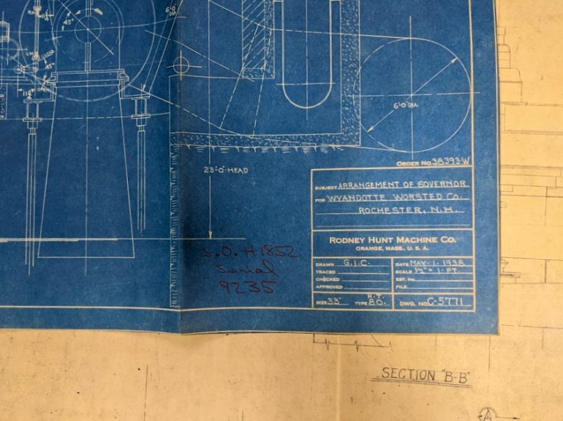 Drawing for Wyandotte Worsted Company, Rochester, New Haven. Drawn on May, 1, 1938.