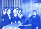 John Zappa behind the Stevens Point Brewery's bar with his senior managers, circa 1970's.