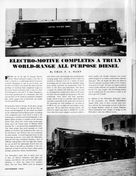 ELECTROMOTIVE COMPLETES A TRULY WORLD-RANGE ALL PURPOSE DIESEL-ELECTRIC LOCOMOTIVE.