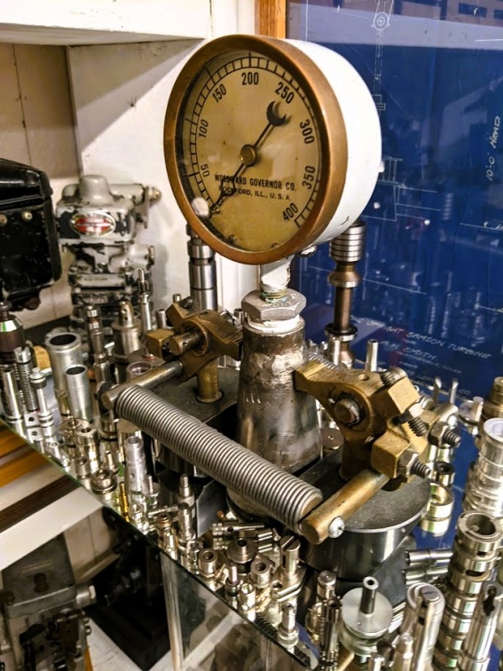 This governor oil pressure gauge was saved from the scrap bin on the Woodward shop floor 50 years ago.