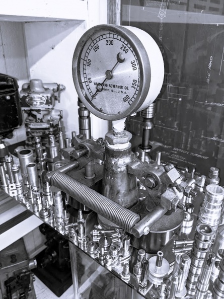 The oldest governor part in the collection is this governor oil pump pressure gauge taken off the 1916 cutaway governor from the governor school.
