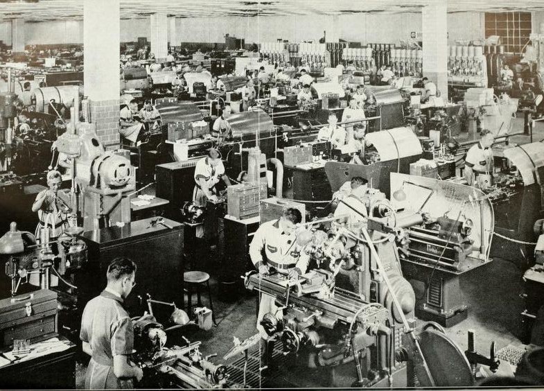 The Woodward Governor Company shop floor in the 1950's.