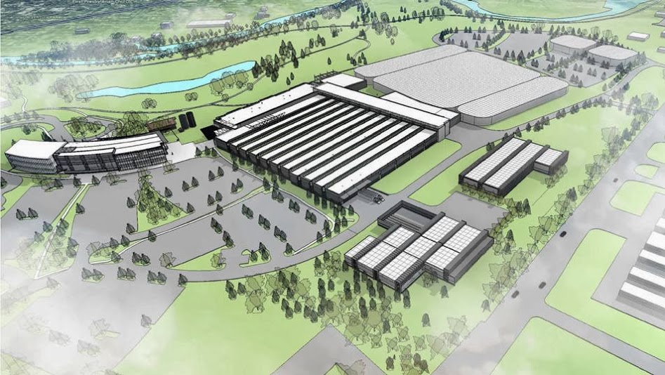 An artist rendering of the Woodward Company's Fort Collins, Colorado new Headquarters and factory facilities.