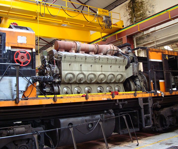 An EMD 645 series diesel engine with a Woodward PG governor application.