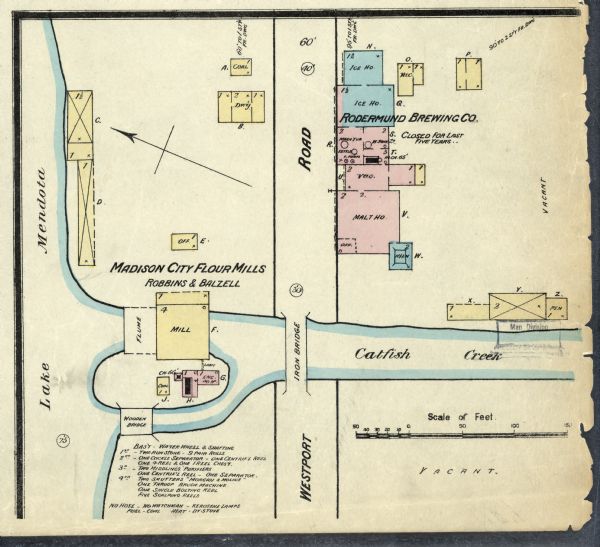 1885 map of Madison Wisconsin showing a Brewery by Catfish Creek on Westport Road.