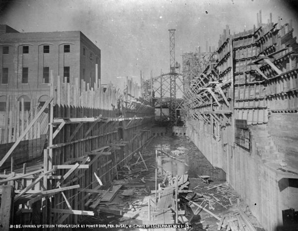 Praire du Sac hydro-electric power house project looking through the lock walls in 1913..jpg