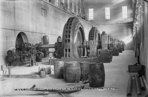 Interior view of the Allis-Chalmers generators installed in the Prairie du Sac power house in 1914.